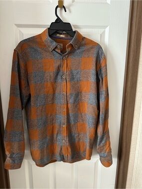 Free Nature Orange & Gray Plaid Button-Up Shirt long sleeve Mens Medium